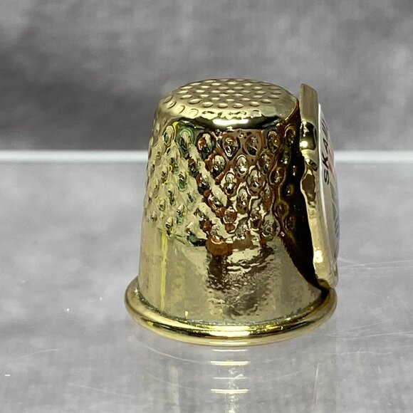 Gold-tone Skamania Lodge Washington State Collectible Thimble With Shield Design - Picture 3 of 7